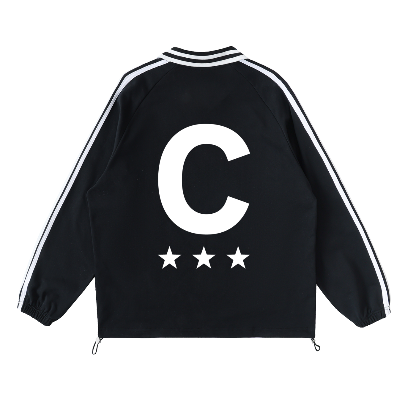 Chialay Logo Striped Lapel Collar Top - Black